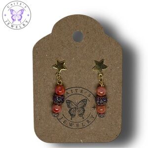 Handmade Gold Star Stud Earrings with Coral Shell Beads